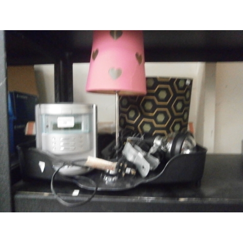 59 - Lot inc lamp, CD player, portable light, etc