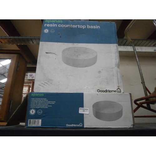 23 - Two boxed Resin countertop basins