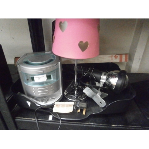 50 - Lot inc lamp, lampshade, portable light, CD player, etc