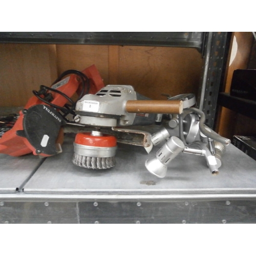 8 - Lot inc angle grinder, light fittings, chainsaw sharpener