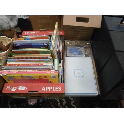 105 - Lot inc kids books, photo album, photo frames