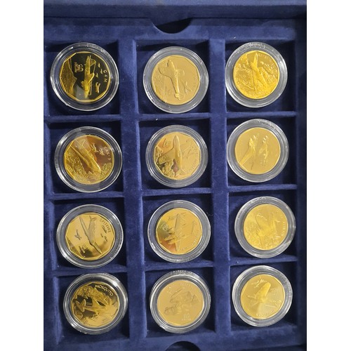 238 - The legendary aircraft brass coin collection with 24 coins in blue case