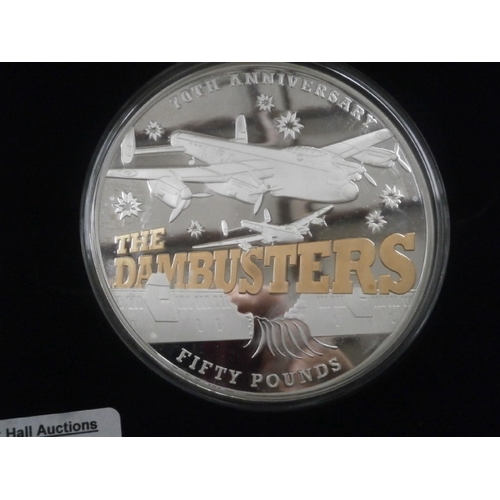 300 - The 70th Anniversary Dambusters silver 10oz £50 pound coin, limited edition 31/125 with display case... 