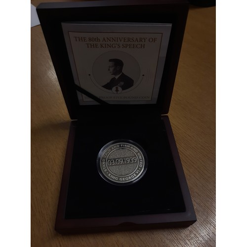 203 - The 80th anniversary of the King speech silver proof £5 coin in wooden box