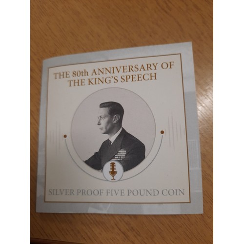 203 - The 80th anniversary of the King speech silver proof £5 coin in wooden box