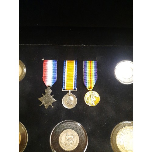 204 - The first world war centenary coin & medal collection with 3 medals & 5 coins inc half crown , Flori... 