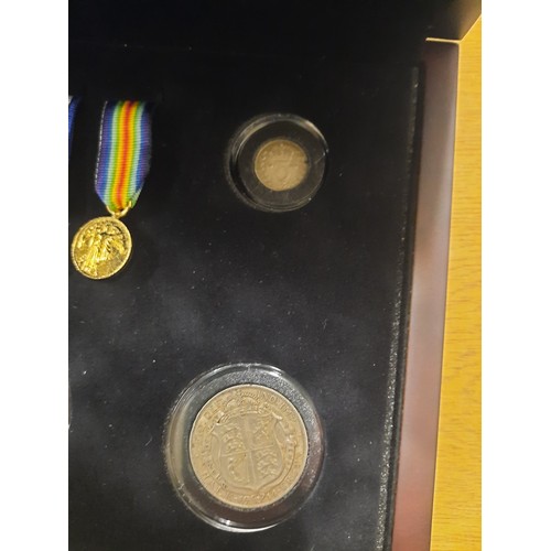 204 - The first world war centenary coin & medal collection with 3 medals & 5 coins inc half crown , Flori... 