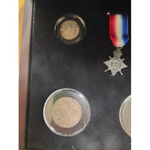 204 - The first world war centenary coin & medal collection with 3 medals & 5 coins inc half crown , Flori... 