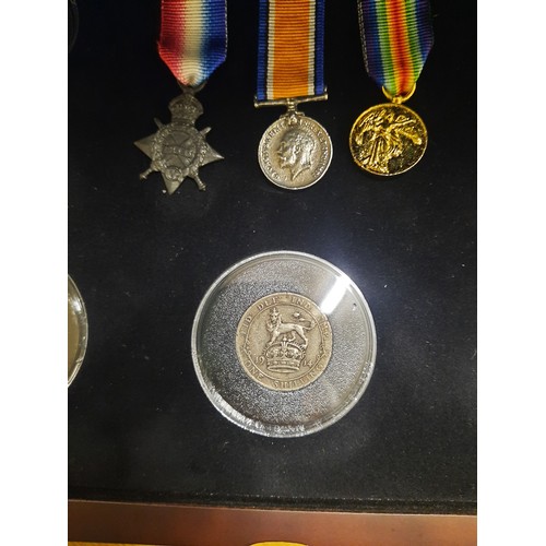 204 - The first world war centenary coin & medal collection with 3 medals & 5 coins inc half crown , Flori... 