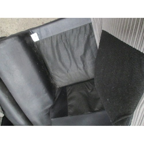 649 - 2 x black faux leather settees with fabric cushions