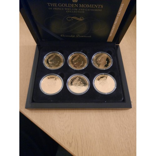 207 - The golden moments of Prince William & Cathrine crown coin collection with six 24ct gold plated coin... 