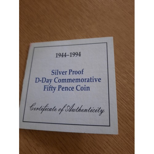 222 - 1994 silver proof D-Day commemorative 50p coin with C.O.A