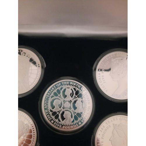 225 - The 200th anniversary of Queen Victoria silver plated £5 coin collection complete with 5 coins and C... 