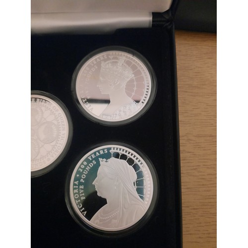 225 - The 200th anniversary of Queen Victoria silver plated £5 coin collection complete with 5 coins and C... 