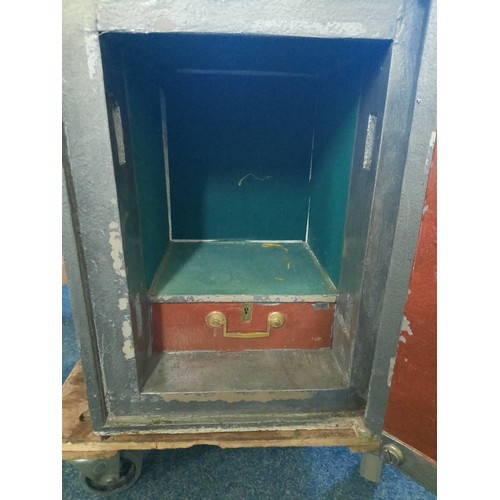 199 - S.Withers&Co large metal safe with key and inner drawer in good condition (H-24 inch W-18 inch & D-1... 