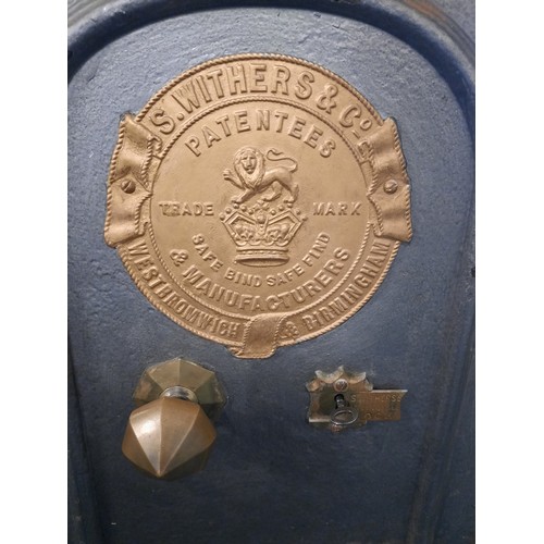 199 - S.Withers&Co large metal safe with key and inner drawer in good condition (H-24 inch W-18 inch & D-1... 