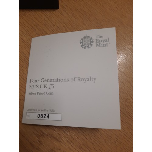 228 - 2018 four generation of the royal family silver proof £5 coin with C.O.A