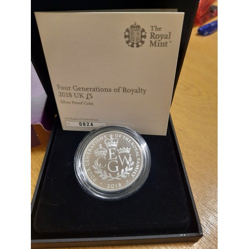 228 - 2018 four generation of the royal family silver proof £5 coin with C.O.A