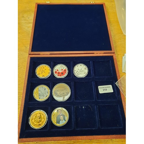 259 - 7 collectable coins inc 3 poppy £5 coins etc