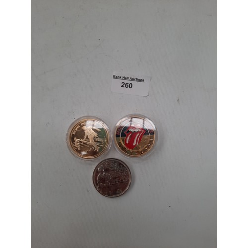 260 - 3 coins inc Elvis Presley , Rolling Stones & £5 coin