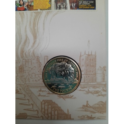 265 - 2016 the great fire of London £2 coin in original envelope with 6 stamps