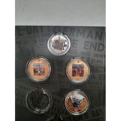 270 - The VE day chronicle coin collection with 4 coins