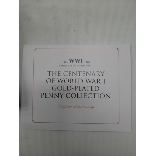 281 - The centenary of world war I gold plated penny collection with 5 one penny coins and C.O.A