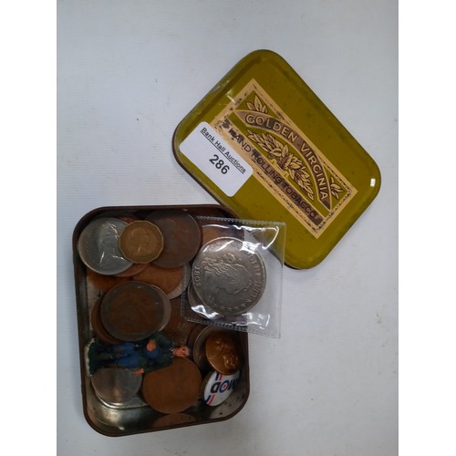 286 - Tin of various old coins inc American dollar