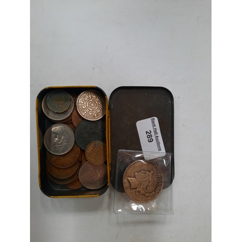 289 - Tin of various old coins inc American dollar