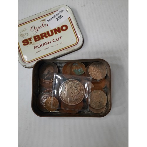 296 - Tin of old various coins inc American dollar