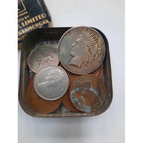 308 - Tin of old various coins inc American dollar