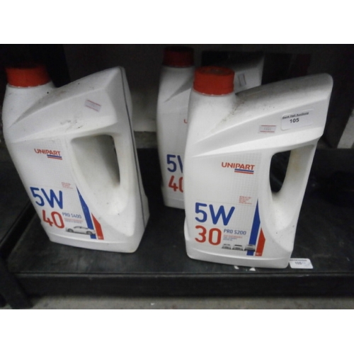 105 - Three 5L bottles of Unipart motor oil