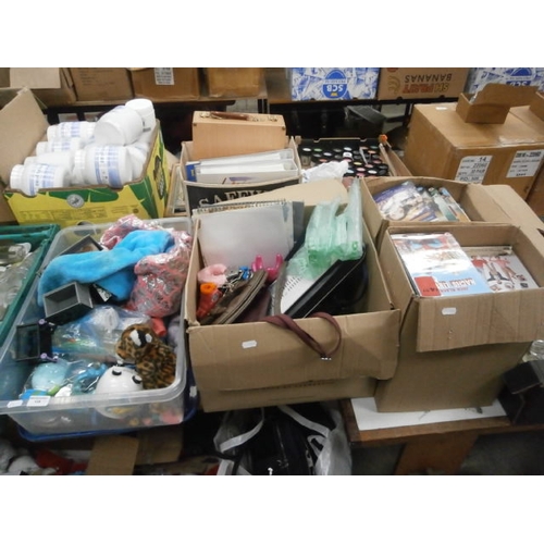 124 - Four boxes inc cosmetics, toys, laminator, DVDs, etc