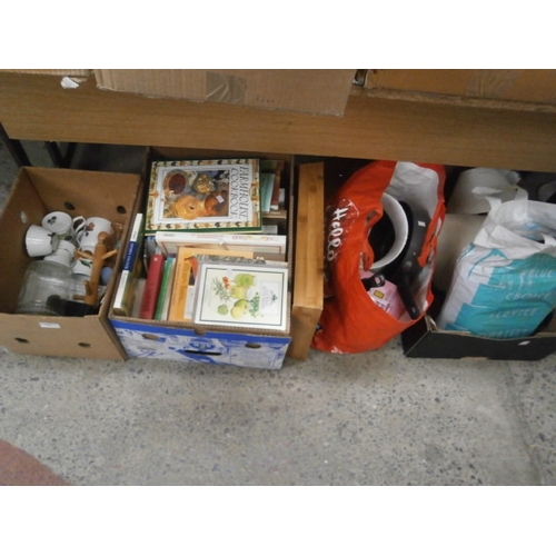 145 - Lot inc books, mugs, CD player, lamps, handbags, etc