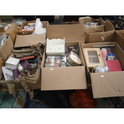 148 - Three boxes inc stationary, cosmetics, DVDs, books, Kindle tablet, etc