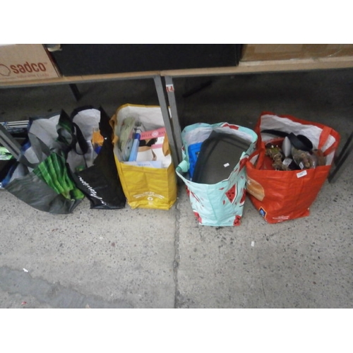 324 - Five bags inc belly band, place mats, kitchen scales, games, ink cartridges, etc