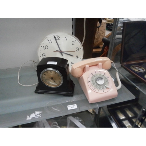 457 - Lot inc old telephone and clocks