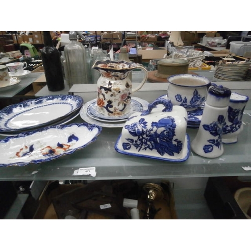 471 - Collection of Blue & white pottery pieces with Mason's Mandalay jug