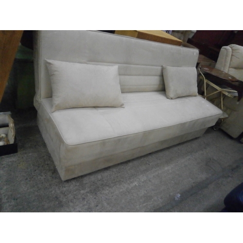 621 - Long faux suede bench settee with cushions