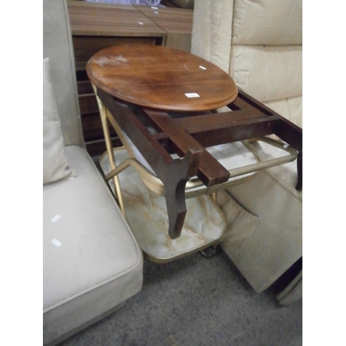 622 - Small vintage folding table and a 2 tier tea trolley