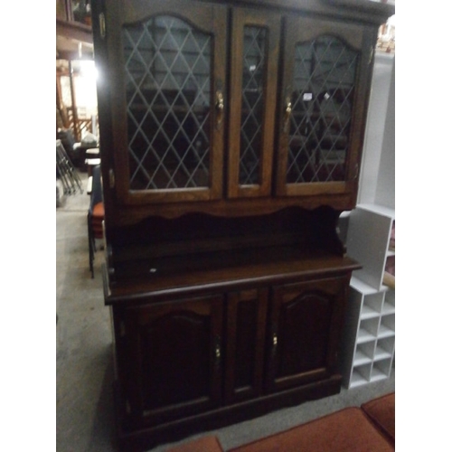 638 - Large vintage dresser with lead glazed upper cabinets