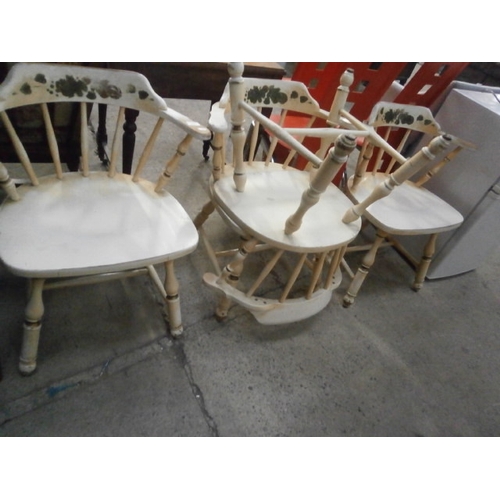 664 - Set of 4 x vintage painted spindle back chairs