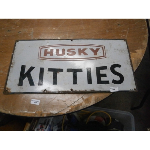 544 - Enamel husky kitties sign 24 x 12 inch