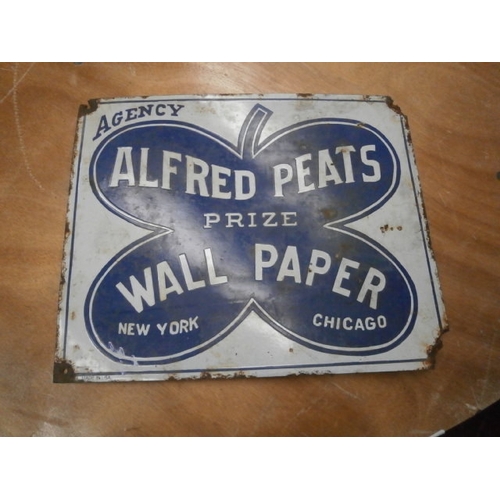 560 - Enamel Alfred peats wall paper sign 17 x 14 inch