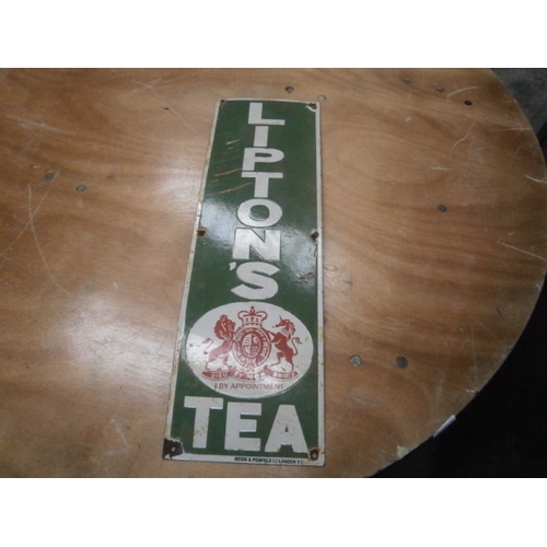 567 - Enamel Liptons tea sign 7.5 x 24.5 inch