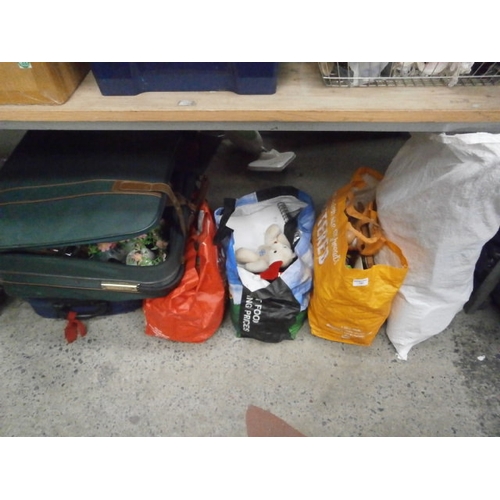 181 - Lot inc suitcases, toys, pottery, etc