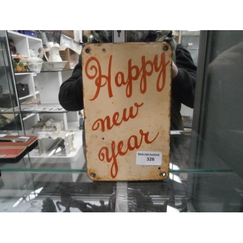 326 - Old metal enamel Happy New Year plaque