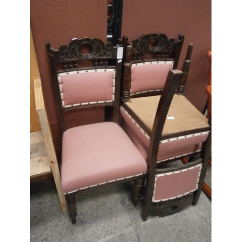 608 - Set of 3 x vintage carved dining chairs