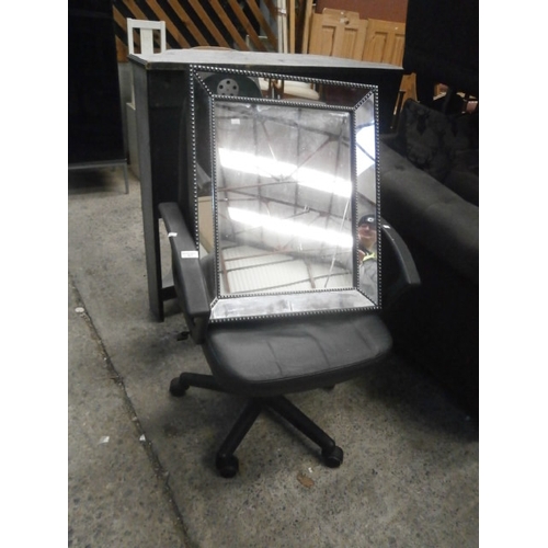 617 - Swivel office chair and a framed wall mirror