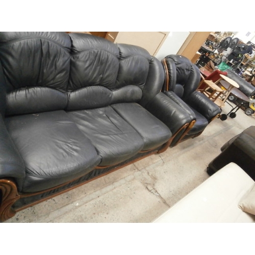 625 - 3 seater faux leather settee and matching armchair